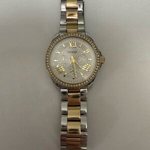 Fossil Two-Tone Gold and Silver Crystal Accent Women's Bracelet Watch